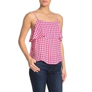 Abound women's Ruffle Spaghetti Gingham Tank Top Pink Size XS